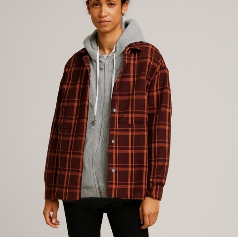Fashion Nova Outdoor Plaid All In One Shirt Hoodie Top XL